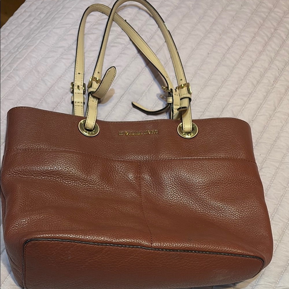 Michael Kors Brown and Cream Shoulder Bag with Gold Hardware